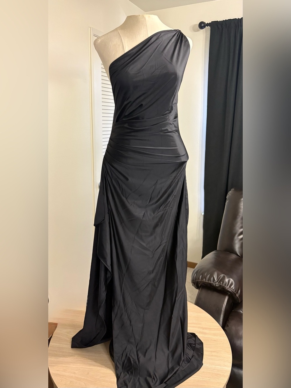 One-Shoulder Black Evening Gown